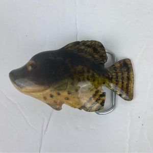 Hand-carved fish belt buckle.